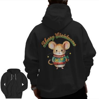 Merry Christmouse Cute Christmas Mouse Zip Up Hoodie Back Print | Mazezy DE