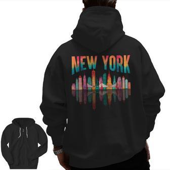 New York City Manhattan Nyc Retro 70S 80S Skyline Ny City Zip Up Hoodie Back Print - Thegiftio UK