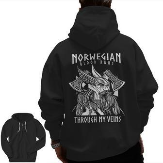 Norwegian Blood Runs Through My Veins Viking & Odin Zip Up Hoodie Back Print | Mazezy