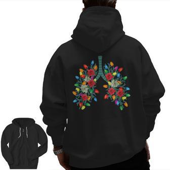 Respiratory Therapy Lung Christmas Light Therapist Rn Zip Up Hoodie Back Print - Thegiftio UK