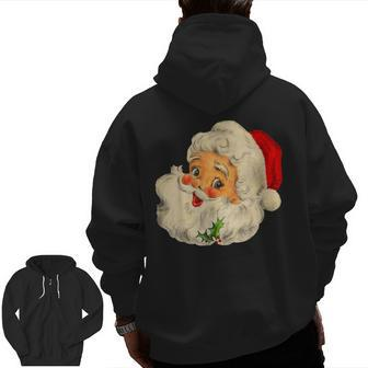Retro Cool Vintage Christmas Santa Claus Face Zip Up Hoodie Back Print | Mazezy