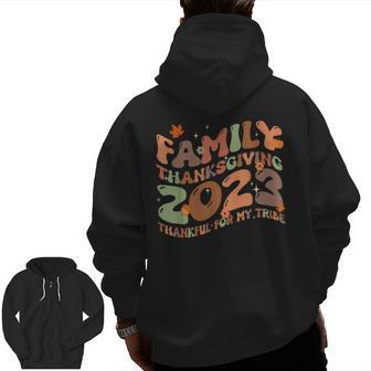 Retro Family Thanksgiving 2023 Thankful My Tribe Matching Zip Up Hoodie Back Print - Seseable