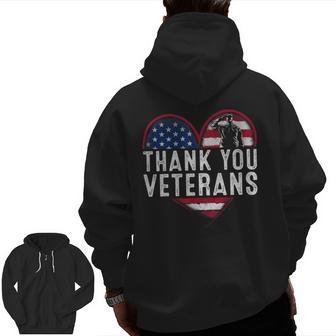 Thank You Veterans Day Memorial Day Partiotic Military Usa Zip Up Hoodie Back Print | Mazezy