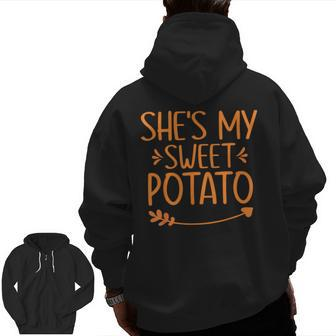 Thanksgiving Matching Couples Outfit Sweet Potato Yes I Yam Zip Up Hoodie Back Print - Seseable