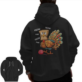Thanksgiving Turkey Meow I'm A Cat Thanksgiving Zip Up Hoodie Back Print - Seseable