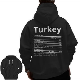Turkey Nutrition Facts Family Thanksgiving Christmas Zip Up Hoodie Back Print - Monsterry