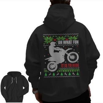 Ugly Christmas Sweater Dirt Bike Motorcycle Motocross Biker Zip Up Hoodie Back Print - Monsterry AU