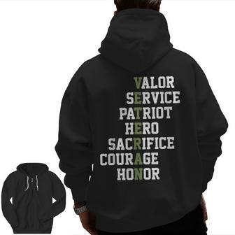 Veterans Day Veterans Thank You For Your Service Zip Up Hoodie Back Print | Mazezy