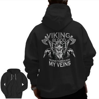 Viking Blood Runs Through My Veins Bearded Viking Warrior Zip Up Hoodie Back Print - Seseable