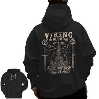Viking Blood Runs Through My Veins Viking Church Zip Up Hoodie Back Print - Seseable