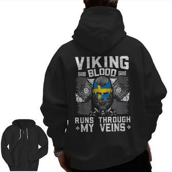 Viking Blood Runs Through My Veins Norse Mythology Vikings Zip Up Hoodie Back Print - Seseable