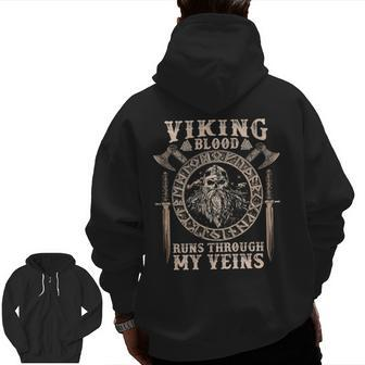 Viking Blood Runs Through My Veins Viking Skull Zip Up Hoodie Back Print - Seseable
