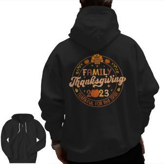 Vintage Family Thanksgiving 2023 Thankful My Tribe Matching Zip Up Hoodie Back Print - Seseable