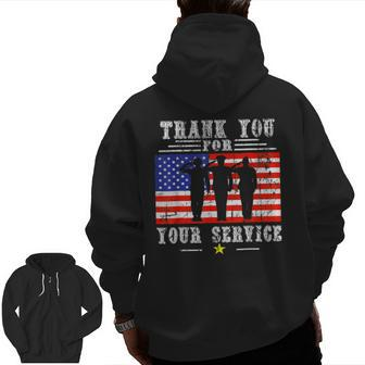 Vintage Veteran Thank You For Your Service Veteran's Day Zip Up Hoodie Back Print - Monsterry UK