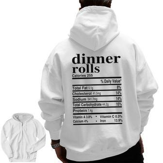 Dinner Rolls Nutrition Facts Apparel Thanksgiving Food Zip Up Hoodie Back Print - Monsterry