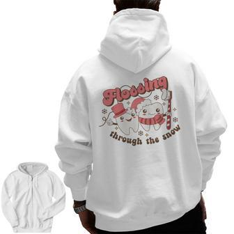 Flossing Through The Snow Dental Hygienist Christmas Dentist Zip Up Hoodie Back Print | Mazezy