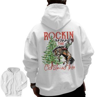 Cowboy Horsing Rocking Around Christmas Tree Western Zip Up Hoodie Back Print - Monsterry