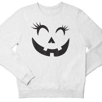 Eyelashes Halloween Outfit Pumpkin Face Costume Youth Sweatshirt - Monsterry CA