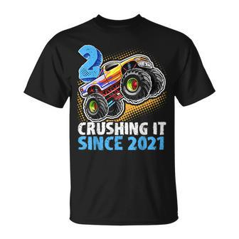 2 Crushing It Since 2021 Monster Truck 2Nd Birthday Boys Unisex T-Shirt | Mazezy