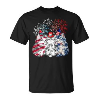 Funny Three Cat 4Th Of July American Flag Patriotic Cat  Unisex T-Shirt