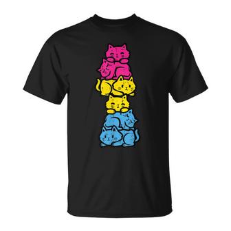 Pansexual Cat Stack Pan Pride Flag Lgbt Anime Men Women Kids  Unisex T-Shirt