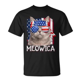 Men Women Cat Lover Fourth Of July Cat Funny Meowica  Unisex T-Shirt