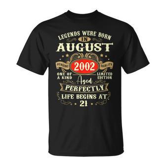 21St Birthday 21 Years Old Legends Born August 2002 T-Shirt | Mazezy