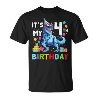 4 Year Old 4Th Birthday Boy Dino T Rex Dinosaur T-Shirt - Monsterry