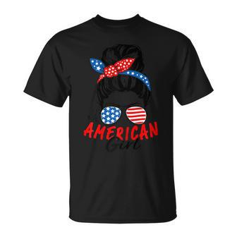 4Th Of July 2023 Messy Bun Patriotic All American Girl Gifts Unisex T-Shirt | Mazezy UK