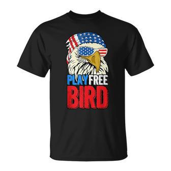 4Th Of July American Flag Bald Eagle Mullet Play Free Bird Mullet Funny Gifts Unisex T-Shirt | Mazezy