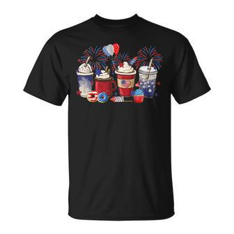4Th Of July Coffee Lover Patriotic Ice Cream Red And Blue Patriotic Funny Gifts Unisex T-Shirt | Mazezy