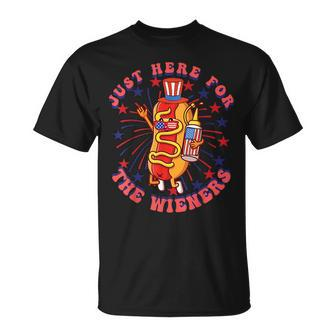 4Th Of July Im Just Here For The Wieners Hot Dogs Funny Unisex T-Shirt - Monsterry UK