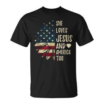 4Th Of July | Us Flag | She Loves Jesus And America Too Unisex T-Shirt | Mazezy