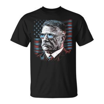 4Th Of July President Theodore Teddy Roosevelt American Flag Unisex T-Shirt - Seseable