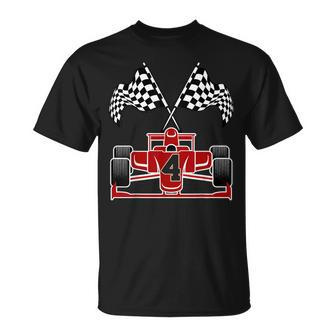 4Th Racing Car Themed Boys Kids 4 Year Old Race Car Birthday Unisex T-Shirt | Mazezy CA