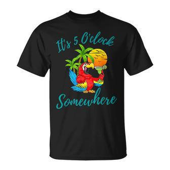 It Is 5 O'clock Somewhere Drinking Parrot T-Shirt | Mazezy