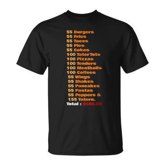 55 Burgers 55 Shakes 55 Fries Think You Should Leave Funny Gift For Mens Unisex T-Shirt | Mazezy