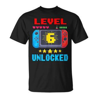 6Th Birthday Boy Level 6 Unlocked Video Gamer Birthday Unisex T-Shirt - Monsterry