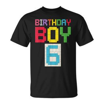 6Th Birthday Boy Master Builder 6 Years Old Block Building Unisex T-Shirt - Seseable