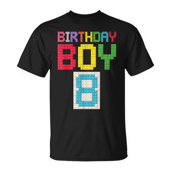 8Th Birthday Boy Master Builder 8 Years Old Block Building T-shirt - Thegiftio UK