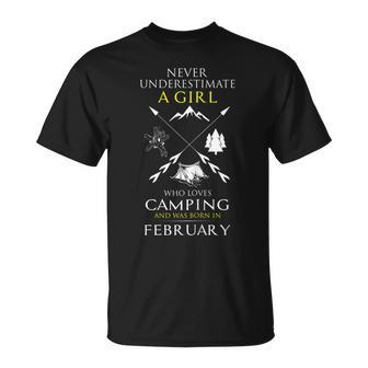 A Girl Who Loves Camping Born In February Camp Girl Vintage Unisex T-Shirt
