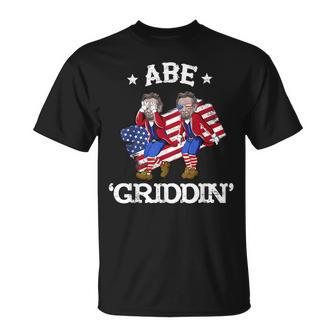 Abe Griddin Abraham Lincoln Griddy 4Th Of July Usa Flag Unisex T-Shirt - Monsterry UK
