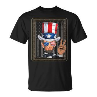 Abraham Lincoln 4Th Of July American Flag Hat Men Women Unisex T-Shirt | Mazezy
