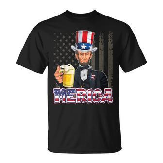 Abraham Lincoln 4Th Of July Merica American Flag Men Women Unisex T-Shirt | Mazezy