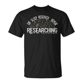 Academics Researcher Eat Sleep Research Repeat T-Shirt | Mazezy