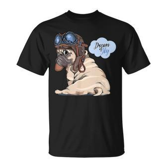 Adorable Beige Puppy Pug In Pilot He Unisex T-Shirt - Monsterry AU