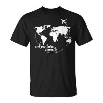 Adventure Awaits World Map For Travel Vacations Unisex T-Shirt | Mazezy