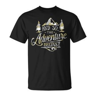 The Adventure Begins Vintage Look Camo T T-Shirt | Mazezy
