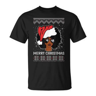 African American Woman Ugly Christmas Sweater Pajama T-Shirt | Mazezy