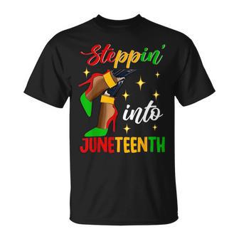 Afro Woman High Heels Black Girl Stepping Into Junenth Unisex T-Shirt - Seseable